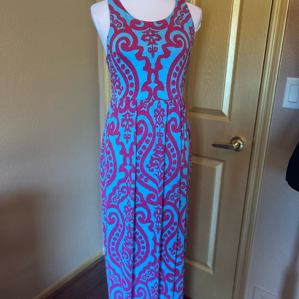 Bellamie turquoise & fushia T back maxi. Pockets!